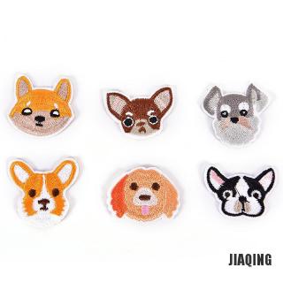 [JIAQING] 6Pcs Dog Embroidered Patch Iron On Sewing Applique Badge Clothes Stickers Craft