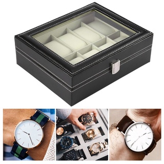 Easygo Black PU Leather 10 Slots Wrist Watch Display Box Storage Holder Organizer Case 0725