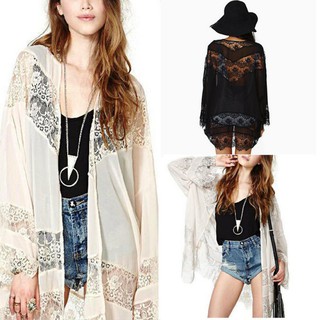 ✨✨ZANZEA Women Bohemian Chiffon Kimono Lace Crochet Flower Loose Long Cardigan Plus Size✨✨ (1)