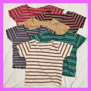 Lettuce Stripes Rib Knitted Crop Tops (2/4)