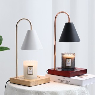 Candle Warmer Lamp Adjustable Candle Heating Melting Candle Wax Marble Base Wooden Base (2 bulb)