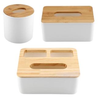 Bamboo/Wood Cover Plastic Tissue Box Holder Organizer (2)
