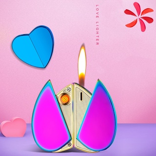2020 Creative Personality Heart-shaped Butane Flame Lighter Rotating Dual Gas & USB