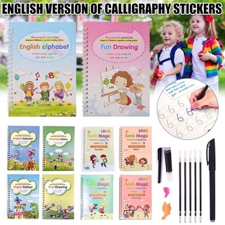 Kids Reusable Learning Copybook Reading and Writing Book Education Stationery Books 4 Book + Pen Set
