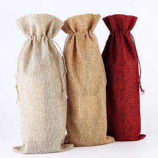 2PCS Burlap Wine Bottle Gift Bag With Drawstring For Wedding Party Favors