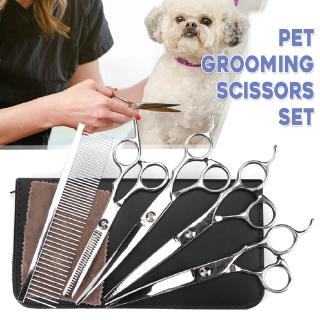 7Pcs Professional 7'' Pet Dog Cat Grooming Scissors Set Straight Curved Shears