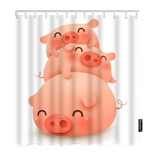 Cute Animal Three Little Fat Piggy New Year of Pig Bathroom Shower Curtain
