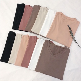 SS Women’s loose solid Earth colors plain short sleeve round neck t-shirt tee blouse shirt cotton