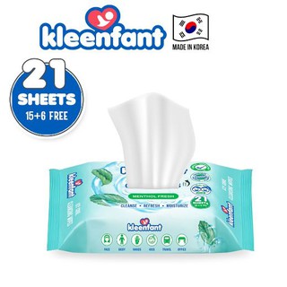 Kleenfant Menthol Fresh Icy Cool Cleansing Wipes 21 Sheets Pack of 1 Power Cooling Wet Wipe Travel