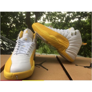 ❀Air Jordan 12 Retro High OG White/Yellow Men's Shoes AJ12 Basketball shoes