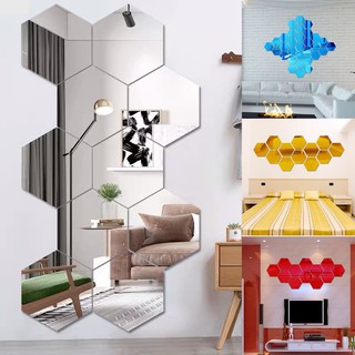 living room decor✷✣Geometric Hexagon Acrylic 3D Art Mirror Wall Sticker Decal Home DIY Decor Toilet