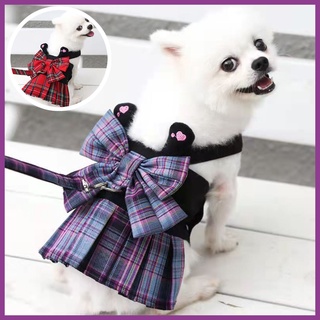 【Pety Pet】Plaid Cat Puppy Clothing Small Dog Dress Harness Skirt Chihuahua Yorkshire Poodle Puppy Cat Uniform With Lead Ropes Dog Clothes