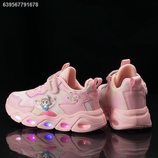 □✵▽Girls shoes 2021 new spring and autumn models breathable mesh mesh shoes ABC girl luminous shoes