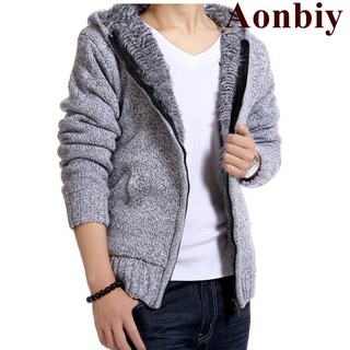 winter Korean hooded cardigan men's sweater coat plus velvet thick warm coat