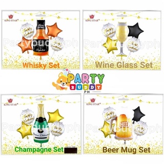 5pc Whisky Wine Glass Champagne Beer Mug BIG Birthday Balloon Set (WHOLESALE P55!) PartyBuddyPH