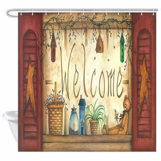 Vintage Bear and Rustic Farmhouse Star Wooden Door Retro Rustic Home Shower Curtains