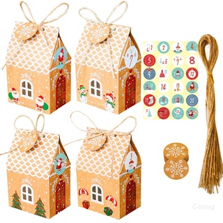 Ge 24 Sets Christmas House Gift Box Kraft Paper Candy Bag Snowflake Tags Stickers
