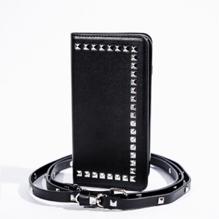 [With Freebie] JL Style Cellphone Case Leather Crossbody Strap Studded Matte Black