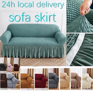 [COD]1/2/3/4 Seater Couch Seersucker Skirt Sofa Cover Removable Slipcover Stretch Sofa Protector