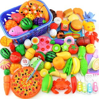 Kitchen Pretend Play Toy Set Children Plastic Food Toy Cut Fruit Vegetable Baby Kids Educational