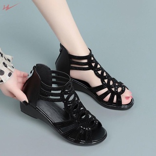Explosion style▦□✶Roman sandals 2021 new summer slope heel middle heel middle-aged mother shoes fish