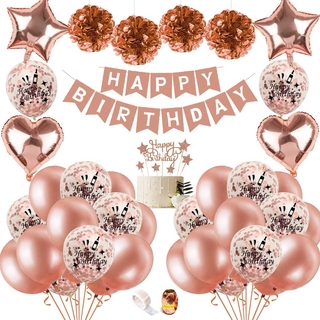 Birthday Party Decorations with DIY Cake Topper, Happy Birthday Banner, Sparkling Tassels, Rose Gold Confetti Balloons, Unique Decorations for Birthday party