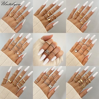 10Pcs/Set Fashion Diamond Ring Set Butterfly Snake Chain Rings Gold Silver Couple Ring for Women Accessories Jewelry Gift
