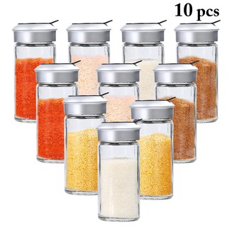 10pcs Transparent Glass Kitchen Gadgets Spice Pepper Shaker Spice Jar Rotating Cover Seasoning Can