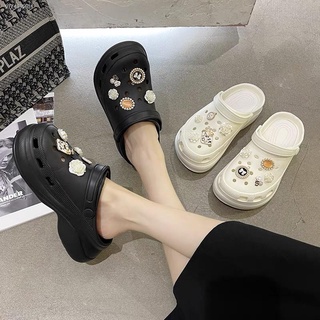 ✴♘miss.puff 2021 trend slippers Crocs literide bae platform high heel beach wedges shoes with jibbi