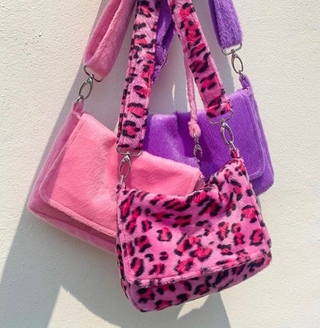 Special-Interest Design Autumn and Winter Cute Color Fluffy Leopard Pink Color Bag