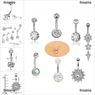 【COD】7PCS/Set Stainless Steel Crystal Belly Button Rings Navel Body Jewelry Piercing