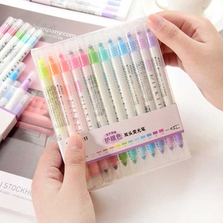 Cute 12 colors Pastel Pens Highlighter Dual Double Headed Fluorescent Pen Art Drawing Marker Pen