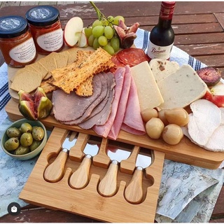 Bamboo Cheese Board With Stainless Steel Cutlery Set Wooden Charcuterie Chopping Board Pizza Board (5)