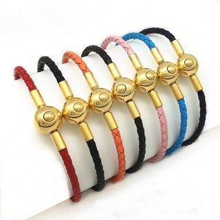 Stainless Steel Gold Buckle Leather Bracelet / 7 Colors