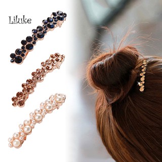 【LK】Women Fashion Rhinestone Faux Pearl Hair Clip Barrette Hairpin Headwear Gift