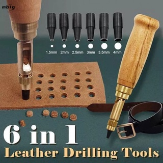MG DIY Leather Punch Rotary Punch Screw Hole Punch Bookbinding Tool with 6 Tip Sizes and Wood Handle