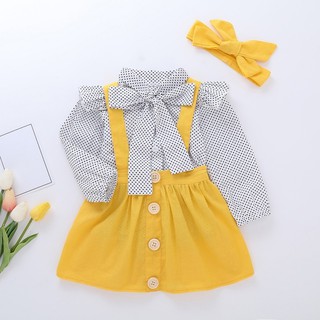 3Pcs Baby Girl Polka Dot Print Shirt +Skirt +Headband Sets