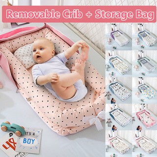 Removable Baby Bed Cotton Baby Nest Portable & Washable Crib with Pillow Simulating Baby crib Bumper Travelling Babies Bed (1)