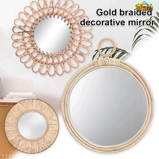 【Sfy】 Handmade Knitting Mirror with Braided Binding Frame Boho Style Decorative Art Home Ornament