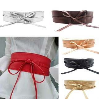 Fashion Women Faux Leather Wrap Around Tie Corset Cinch Waist Wide Dress Belt (1)