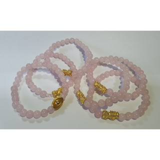 Minimalist Natural Rose Quartz Semi Precious Stone with Gold Plated Lucky Charms
