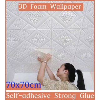 70x70cm DIY 3D Wallpaper Roof Self Adhesive Wall Stickers Foam Waterproof Decor Bedroom Ceiling