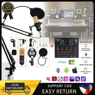 ✿Original bm 800 mic condenser recording microphone V8 sound card pop filter NB35 Arm mic stand comp