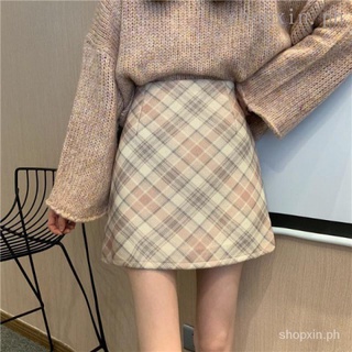 【COD】 Woman Skirt Korean Line High Waist Plaid Mini Apricot Tennis Skirt Casual Short Skirt
