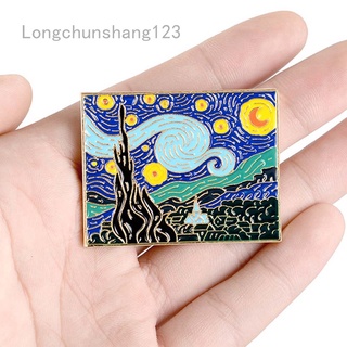 Longchunshang123 The Starry Night Enamel Pin Van Gogh Oil Painting Brooch Art Lapel