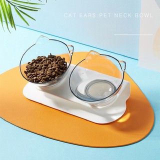 Raised Double Dog Cat Bowls with Anti Slip Stand 15 Degree Tilted Elevated Feeders Cute Pet Food