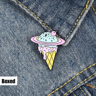 (Boxed) "Planet Ice Cream" Enamel Pins Creative Cute Badges Cartoon Brooch Denim Jacket Lapel Pins Personality Backpack Accessories HEZI121