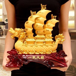 Big Golden Wealth Ship Lucky Charm Display
