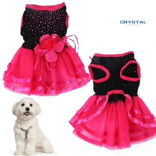 Crystal Pet Dog Rose Flower Gauze Tutu Dress Skirt Puppy Cat Princess Clothes Apparel