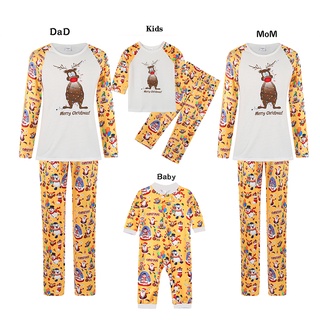 New Year Christmas Matching Family Set Clothes Deer Print Father Mother Kids & Baby Pajamas Warm